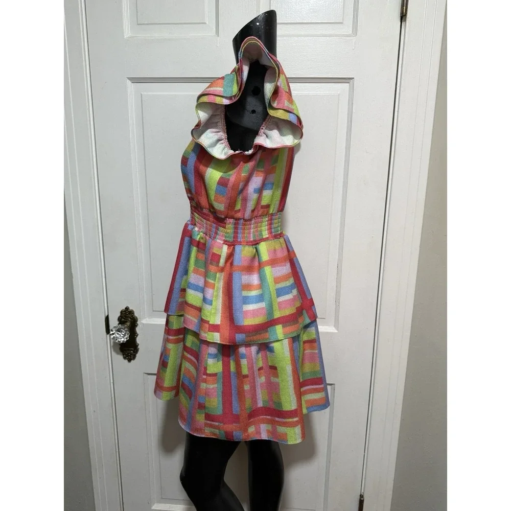 Brown Bowen & Company Girls 14 Mae Rainbow  Row  Ruffle Multicolored  Fun Dress